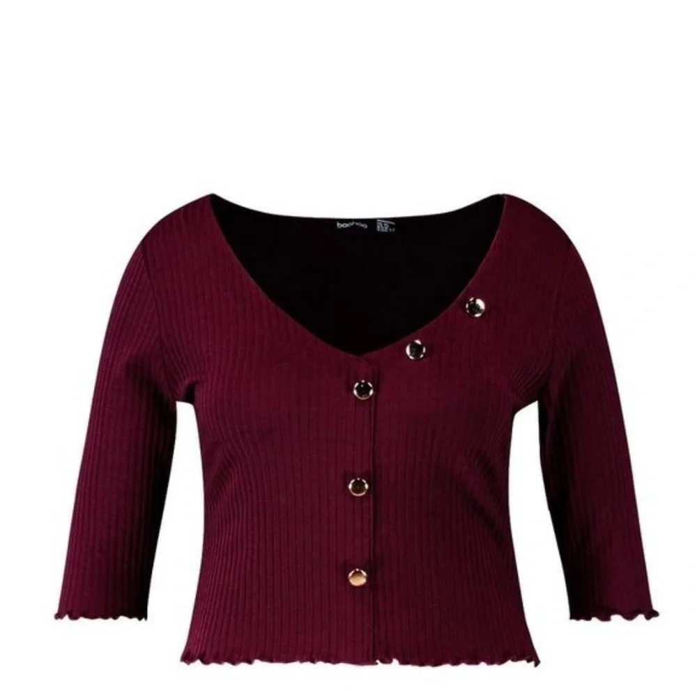 NWT- Boohoo-Plus Ribbed Button Top - Picture 3 of 4